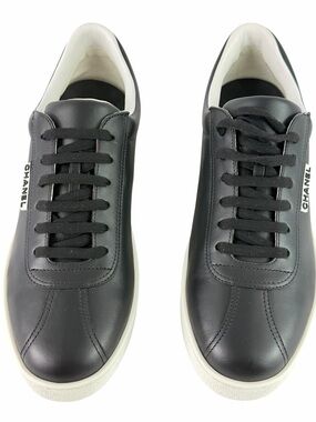 CHANEL Uniform Black Leather Low Top Unisex Sneakers Marked as 42 - W 11 - M 9